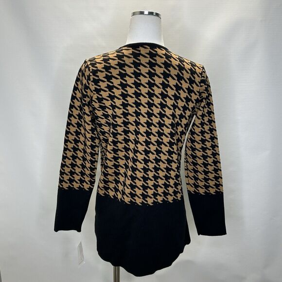 Charter Club Women’s Size Small Brown Black Houndstooth Open Duster Cardigan NEW - Picture 3 of 9